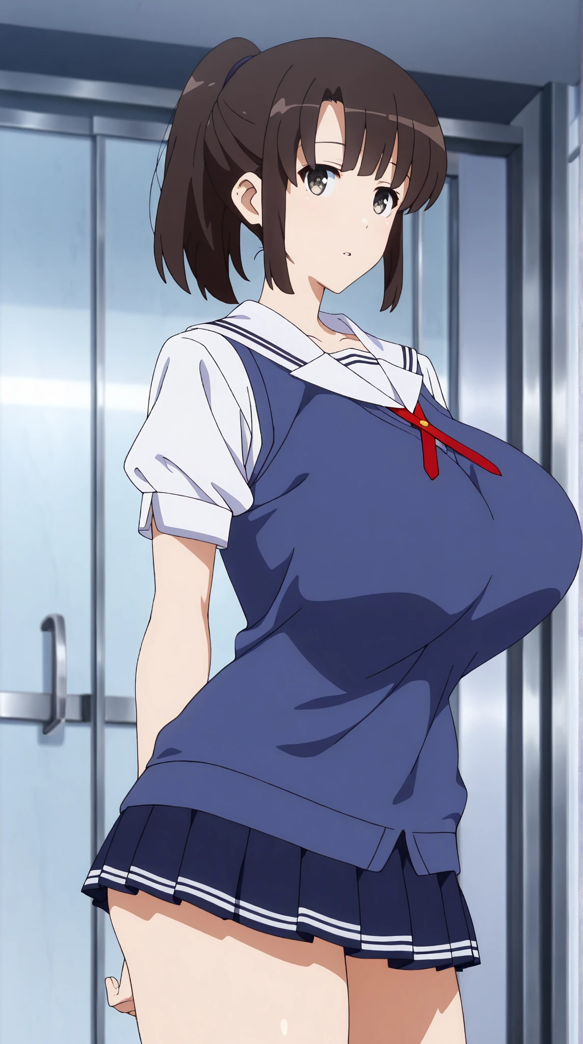 by 2 person, Two Girls, Onodera Kosaki, Avatar,Cyberspace, , Sailor suit,smile, View your viewers, sketch, got it,Pleated skirt, 2D, Anime Coloring,, Jagged lines,Nipplesating Pose,