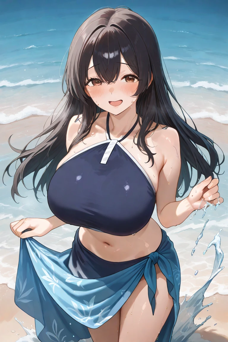 Cow print bikini、Beautiful woman、big breasted woman、Big Breasts、Sexy Swimwear、Against the backdrop of blue sky、