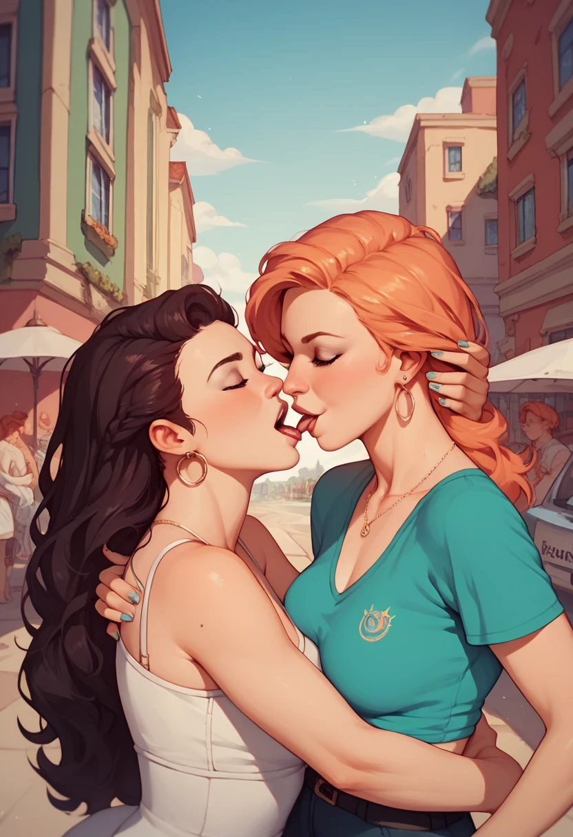 2 sexy women hugging, scantily clad 