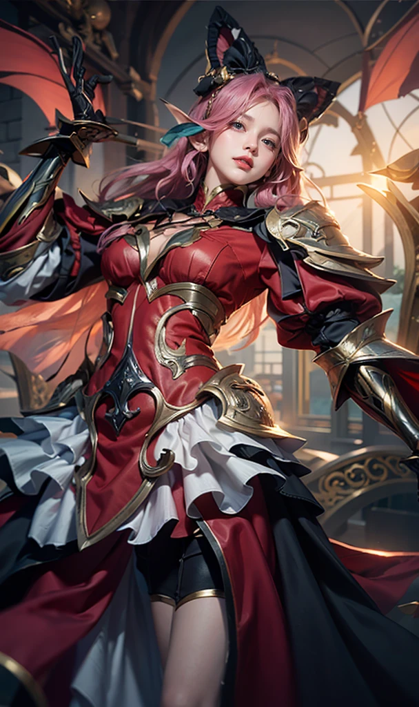 "(((estilo de jogo final fantasy))), personagem feminina, illustration detailed, Longas, flowing hair, Armadura de combate, olhos marcantes, Fantastic background, magical ambiance."