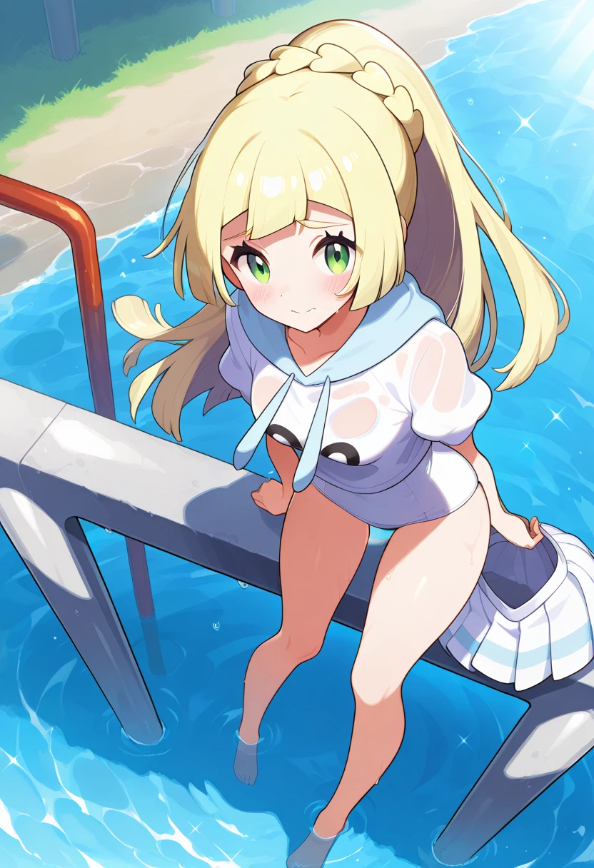 1girl, solo,, long hair, blonde hair, hairband, blunt bangs,, YELLOW EYES, 11years old, (large Breasts:1.2), nsfw, nipple, naked, empty eyes, frozen ,amusement park, ,Wet, crying ,, Naked, ,  Peeing, lactation, projectile lactation