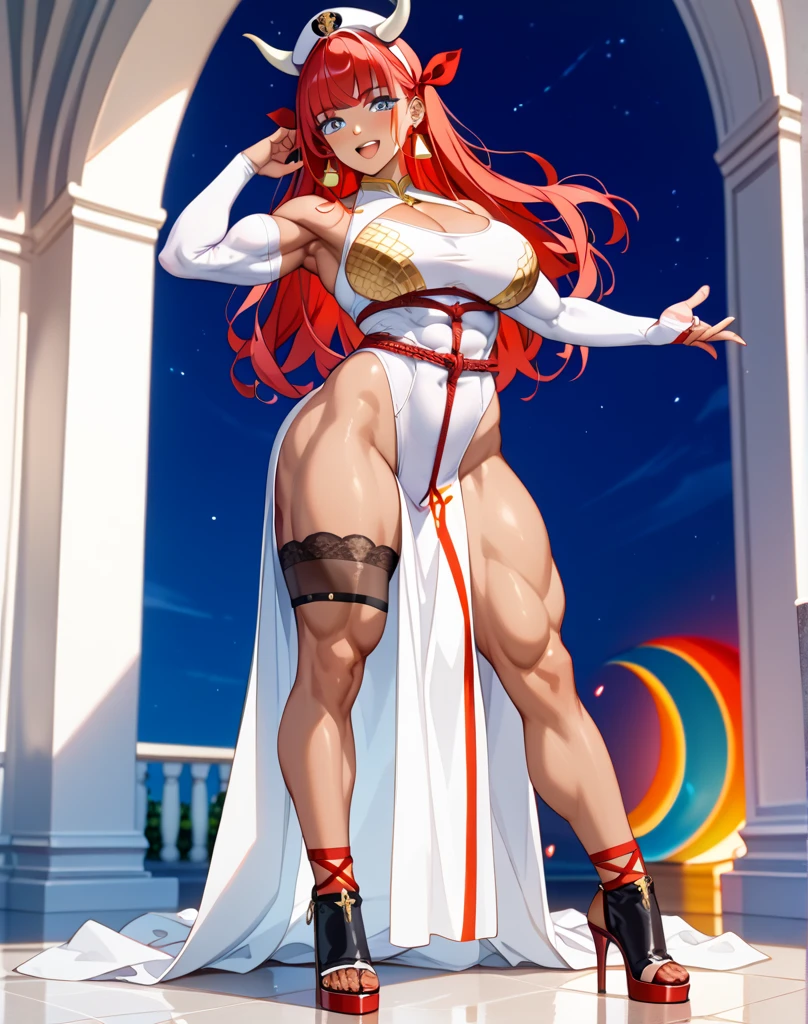 masterpiece, highest quality,beautiful eyes, beautiful hair, beautiful face, beautiful skin, solo, 1 girl, highleg, erect nipples, high heels, anime girl, full body, curvy, beautiful breasts, bare legs,shiny skin, cleavage,輝く目, 立っている, highleg leotard, covered nipples, breasts