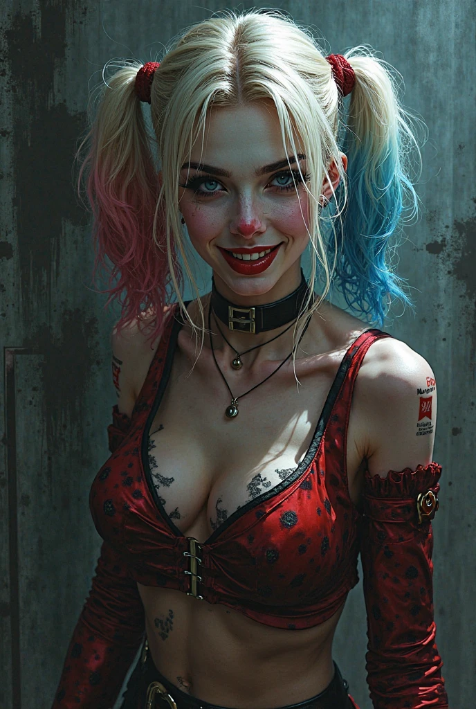 Masterpiece Illustration, high quality, high resolution 16k, a painting of  Harley Quinn and Joker with a smile on it's face, finnish cartoon, cgi art,  oil painting, inspired by Mort Künstler, exaggerated expression, black background hyperrealism, by Václav Brožík, insane face, by Koloman Sokol, serious cartoon, cgi society, author unknown, incredulous, realistic texture, 