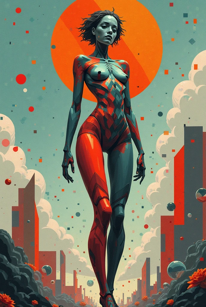 human art with line, space, and colors