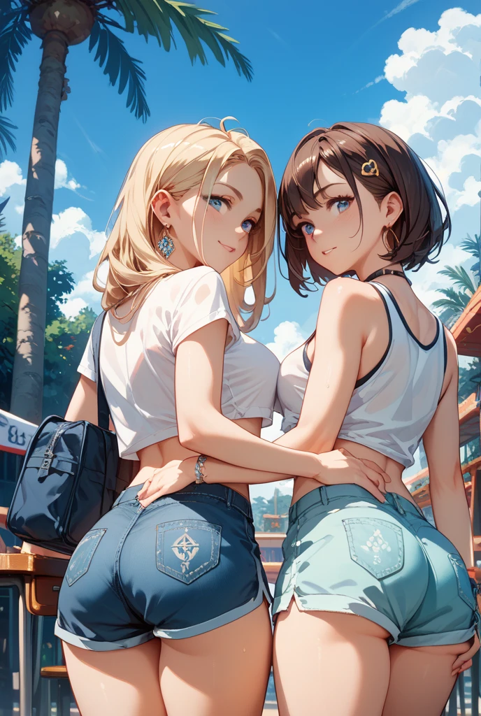2 ragazze diverse viste da dietro,ass support,guardandole da dietro,grande culo,grandi tette,felice di stare con te,enorme culo,enormi tette,ultra-highres, ultra-detailed, best quality,perfect hands,2 ragazze,cowboy 2 girls,desert,