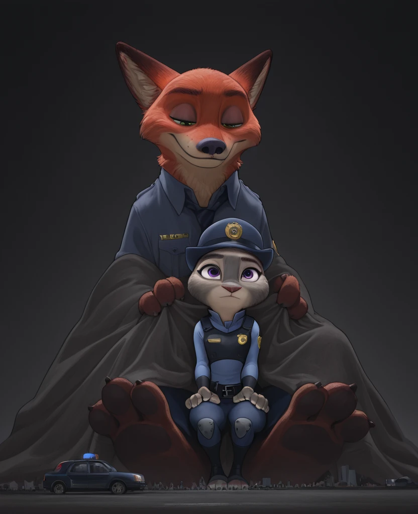 (energetic, by honovy, от zenthetiger, from Sausch), Nick Wilde, (Female, big breast), Fox, One, introducing, safe, dressed, breast, green eyes, Police uniform,women's brown sandals heels,standing, city, Street, Tokyo,coming, по cityу, morning