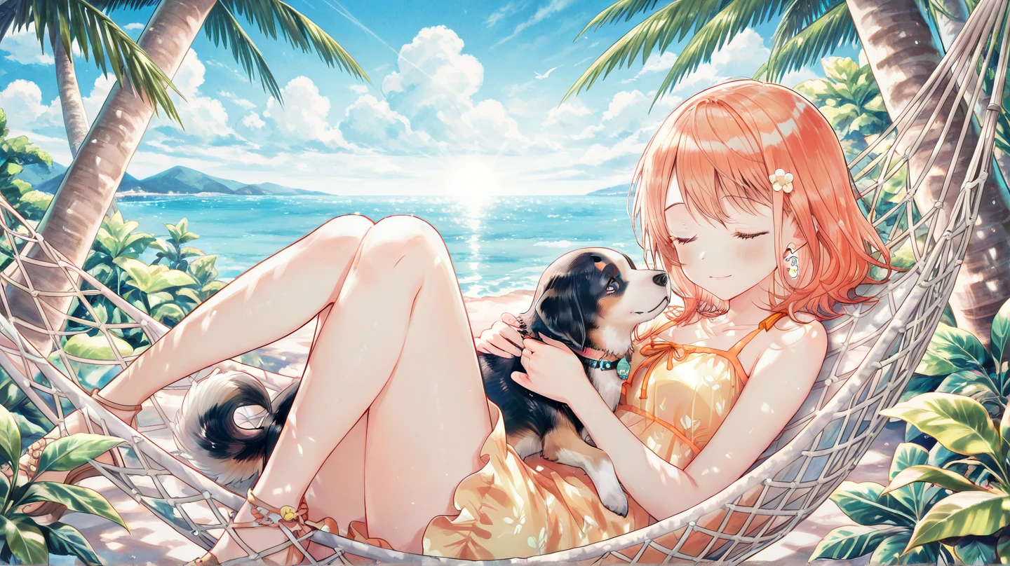 masterpiece, Highest quality, wallpaper,  One girl, alone,summer服を着た, socks, Both sides up, summer、Seaside