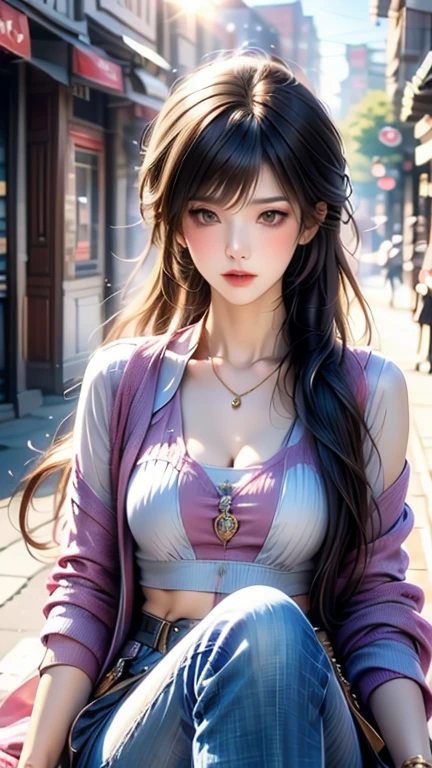 (Absurd, High resolution, Super detailed), (One girl:1.3), Twin tails, Purple Hair, break , Glitch Art, Digital Distortion, Pixelated Fragments, Data Corruption, Colorful Noise, Visual clutter, contemporary aesthetics break , Enamel Art, Glass-like surface, Vibrant colors, Glossy finish, Reflective Texture, Richly pigmented, fluid forms break , Ethnic Style, Traditional attire, Vivid patterns, Handmade textiles, Cultural motifs, Beaded Jewelry, Artisan handmade accessories