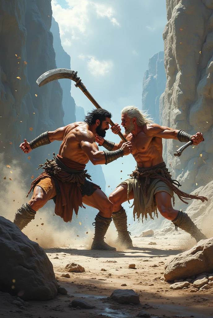 (homo sapiens vs neanderthals) & (prehistoric fight) & (prehistoric scenario), cinematic image, ultra-realistic, realistic scenery, detailed characters, dramatic lighting.