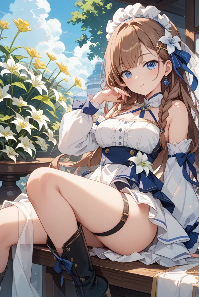 (Enrich the picture,Masterpiece level quality)Beautiful 8K CG artwork,Goddess-like posture,sittinng on the river,Postural exercises,Slim and soft,Translucent skin,Coffee-colored hair、The beauty of extra-long hair, Super Long Straight Hair,The skin is fair and juicy,Miniskirt uniform,Perspective Part 1.2x enhanced silhouette effect,Exquisite transparent blues pattern in pajamas,The details are intricate and exquisite,The background is slightly blurred,Charming and lustful leg seduction,Drool,K cup big breasts,Blush,Japan goddess,Perfect body slim curves,Scene by the sea,