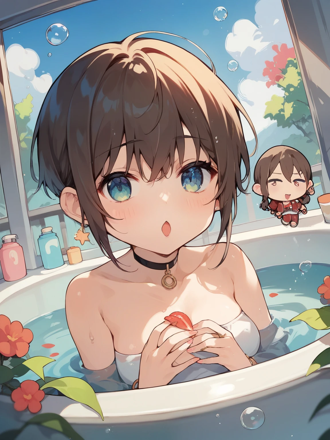 score_9, score_8_ up, score_7_ up, score_6_ up, score_5_ up, anime,nsfw, uncensored,( chibi:1.5), Annie is taking a bath,Bubble:1.4,Kyoani Style,glitter,