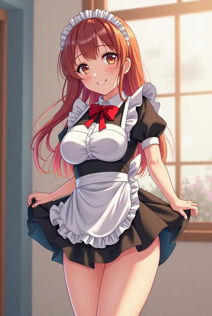 A beautiful lolita girl sitting showing her back, anime girl, in the room, home interior, pastel pink lolita dress, short sleeves, a pair of short socks, choker with a bow, short white gloves, lolita shoes fashion, dark brown hair, long wavy hair, two pigtails, swept bangs, hair ribbon, aqua eyes, bright eyes and pupils, pink lips, glossy lips, blush, earrings, big round breasts, thin waist, perfect arms, defined thighs, thin legs, looking back at viewer, flirty smile, masterpiece, high definition, natural light, high detail, anime, dithering, image fill, perspective, Wide-Angle, f/1.8, 85mm, Sony FE GM, 8k, 8k wallpaper, super detail, highly detailed CG, UHD, retina, masterpiece, accurate, anatomically correct, textured skin, highres, best quality:1.3, 16k