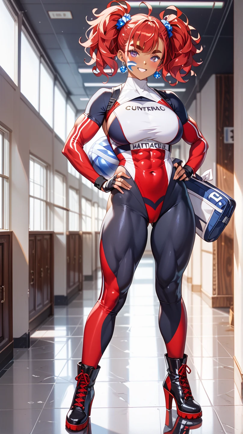 a very muscular female bodybuilder, extremely detailed, athletic body, red sports bra and panties, dynamic pose, artistic lighting, dramatic shadows, cinematic composition, photorealistic, high contrast, vivid colors, 8k, hyper detailed