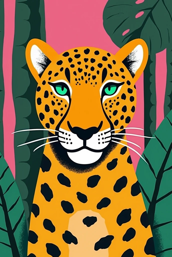 a close-up of a leopard's face on a pink background, by Dahlov Ipcar, Cheetah, highly detailed animal, inspired by Dahlov Ipcar, highly detailed vector art, tatuagem de cabeça de ounce, 4k screen printing t-shirt design, ounce, detailed vector art, panther, Michel Ocelot, wildlife illustration, spotted ultra realistic, animal illustrations