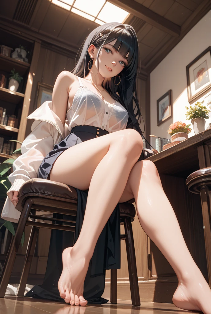 masterpiece, best quality, highres, 1girl sitting crossed legs, high heels <lora:high_heels_dangle_final:1>