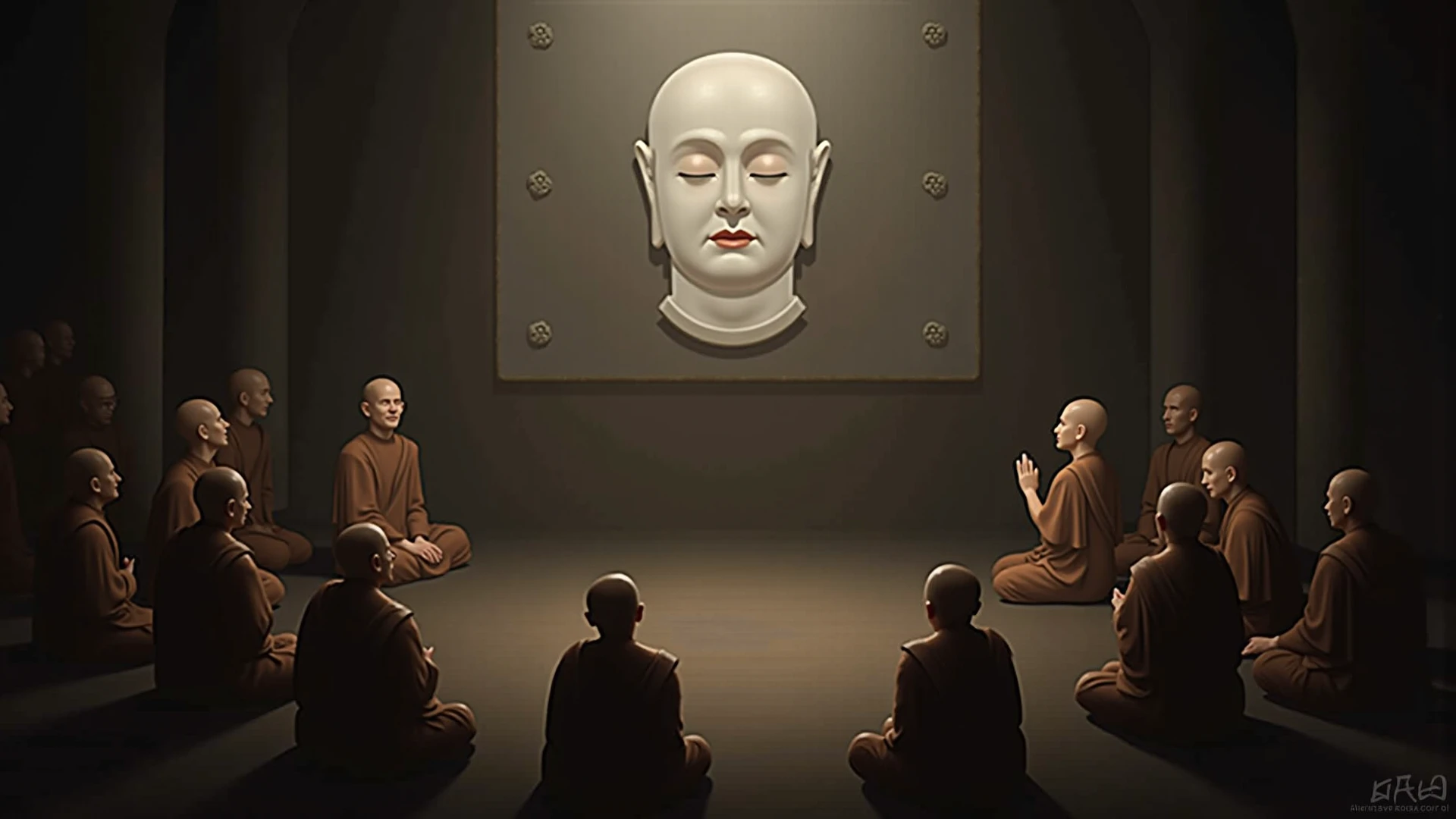 Monk and sad person  no copyright 3d image with orange cloth 