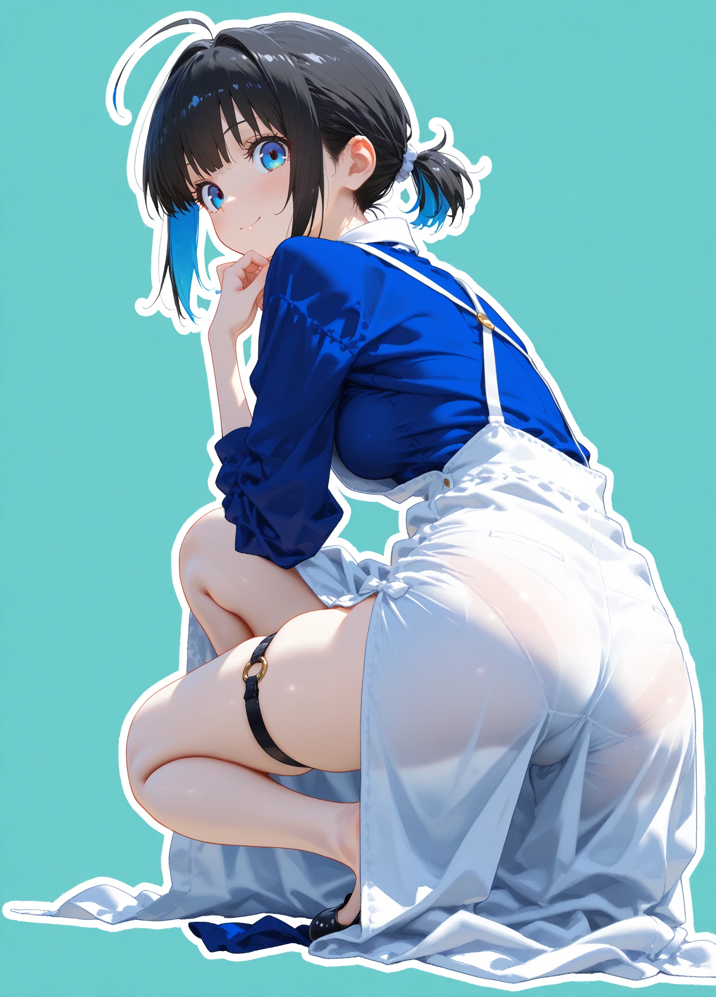 masterpiece:1.2,top-quality), ((((Blurry background with deep yellow fog)))), (), (Lolih a very young face), (flat chest), (7-year-old), (beautiful slender body), blushing, happy smiling, blue eyes, black hair, standing, Turn around and look back, massive butt, Sticking out the butt, (((full white dress))), short dress, (Sleeveless dress), blue white panties, ((((horizontal striped panties)))), Bare thighs, fart, onara, fart, farting, big fart, Fart from the ass, Farting non-stop, Yellow smoke, room full of yellow smoke, Skirt lift