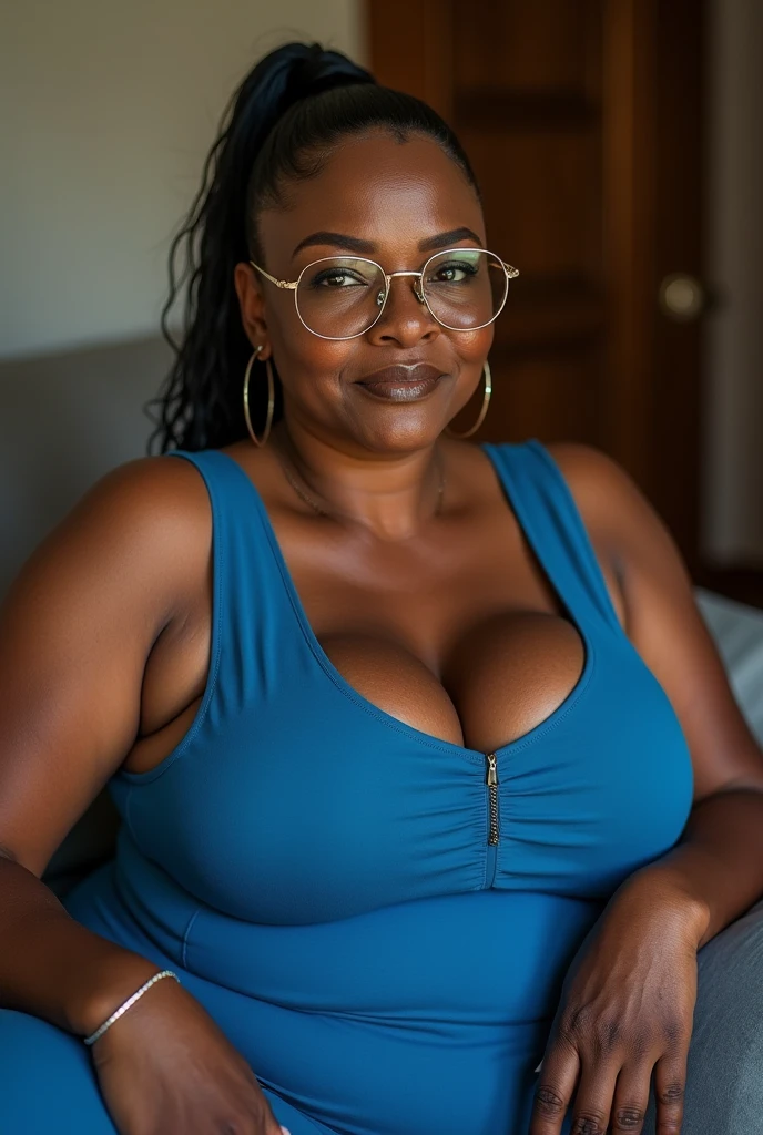 Roxanne Hancock, her name is Shaniqua, high quality, 1 old woman, ((50-year-old pear shaped body black woman)), ((50 years old)), (((pear shaped body 1.9))), ((thick thighs)), ((wrinkled body)), ((((old body)))), ((short curly hair)), (((no make up))), she is nude, unique pose, seductive, alluring BACKGROUND: indoor: bedroom, ((realistic vagina))