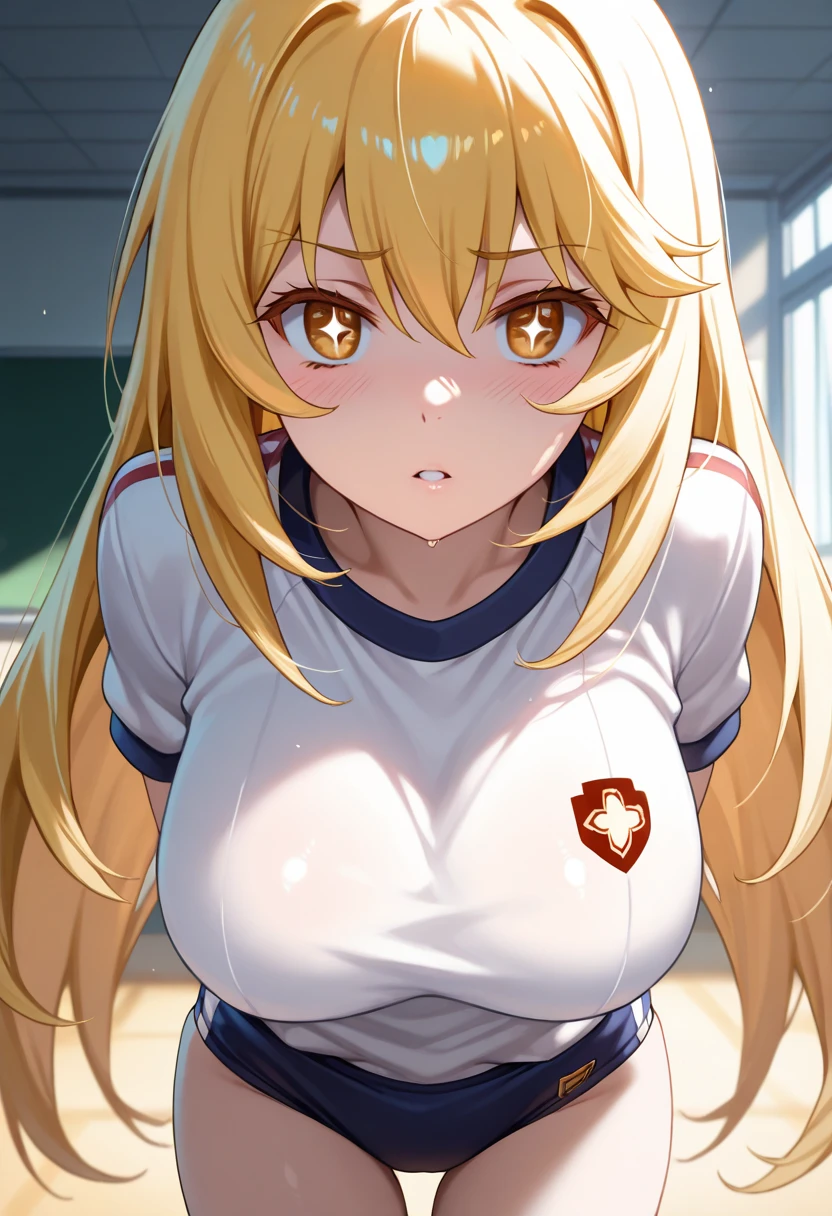 mastute piece,Best Quality,insanely detailed,8k cg,nsfw,
(shoot upper body:1.3),
(1girls:1.3),standing,looking at viewr,body in front,both arms behind back,(white-dogi:1.3),(White martial arts uniform:1.4),
BREAK,
blush,shy,(ecstasy face),(trembling:1.2),BREAK,(light yellow hair:1.3),
BREAK,
perfect breasts,perfect teats,(open mouth:0.9),(large breasts:1.2),
(dojo),dojo、