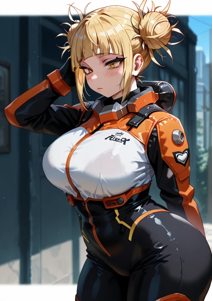 A girl, milf, older, dark orange hair, seductive look, builder clothes, cap, orange eyes