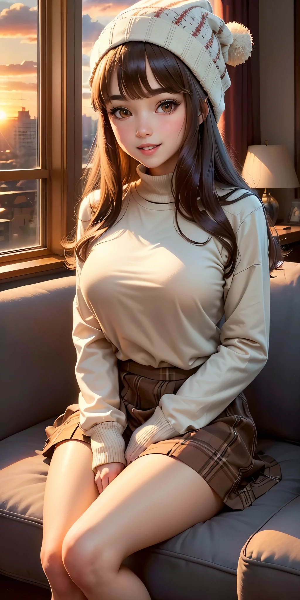 realistically、show、Breast enlargement、(((Full breasts,)))(((Large Breasts))) Expose((Baogou)),looking down from above、wear glasses、11 year old girl plays Viva、Wearing a turtleneck sweater、、Wearing a ruffled miniskirt、增Large Breasts并强调乳沟、Various sexy poses、Smiling、Japanese rural town、Emphasis on breast contour shading