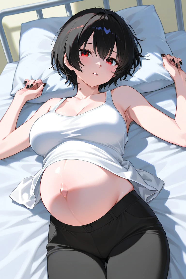 Kirito, cat ear Cat sexy lingerie overturn jacket , blush, large breastst Breast expansion Pregnant Lying on the bed alone yandere smile full-body shot