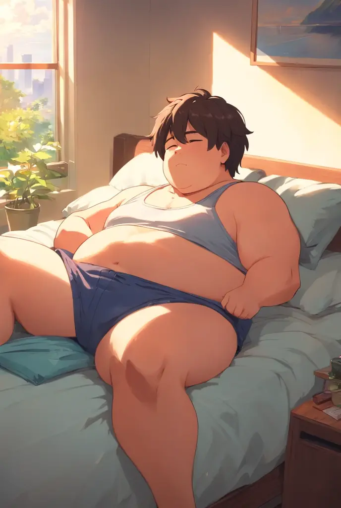 beautiful, chubby, (very short hair), (pudgy face), (naughty), ((high school students!), (handsome), thick, overweight, beefy, (nipples), (cute), (little brat), (naughty brat), (へそ), ぽっちゃりした体, big belly, 汗ばんだ体, (臭そうな体), (naked), (nude)