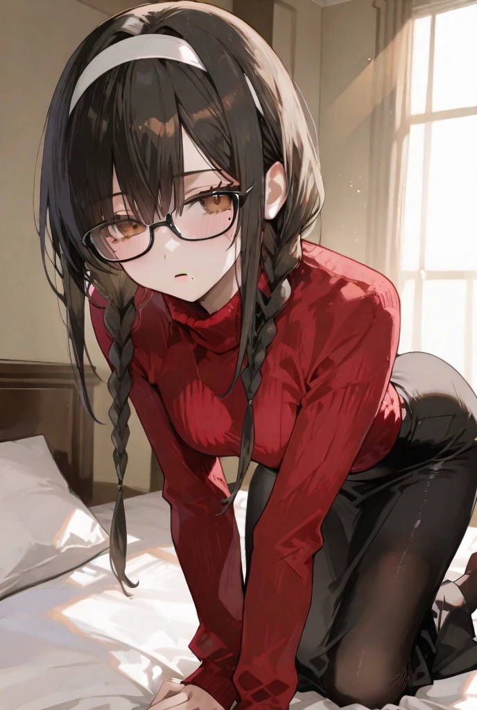 Sarada uchiha, glasses, short black hair, Sarada uchiha, masterpiece, best quality,official art,extremely detailed CG unity 8k wallpaper, ((top quality, 8k, masterpiece: 1.3, ultra hd, high quality, best quality, high definition, realism)), sharp focus: 1.5, pornographic exposure, (Very detailed CG unity 8K wallpaper), Dark Cinematic Lighting, bedroom settings, Glossy skin, shinny skin, slim and skinny body, belly, slim waist, tongue out, ((saliva trail:1.4)) , small breast, flat chest, nipples, Areola nipples, red eye color, red frame eyeglasses, Konoha emblem iron headband, Seductive, Open legs, spread legs, The whole body wet Sweat, (((girl having sex))), big cock penetrated her vagina, cowgirl sex, cowgirl position, riding amazing big cock, amazing big cock, detailed vagina, NSFW.