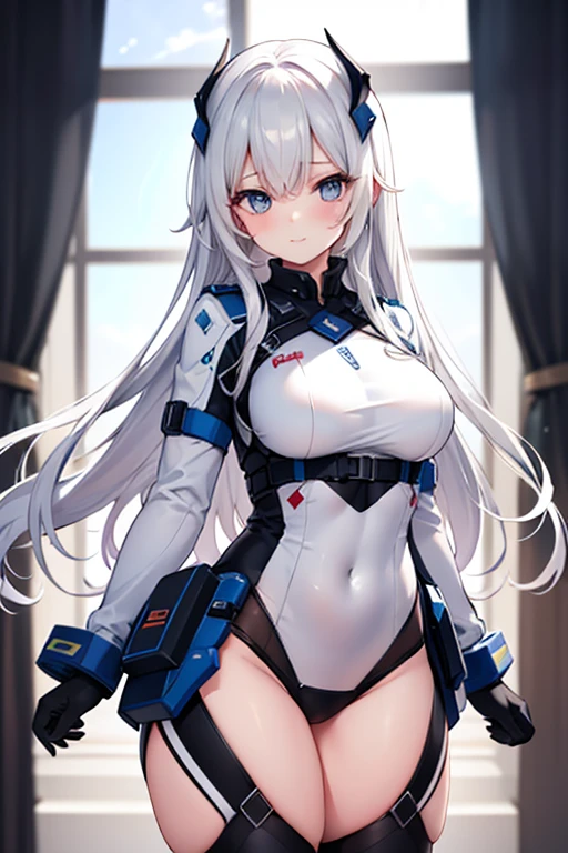 White-haired girl,Head up,mechs,big breasts body