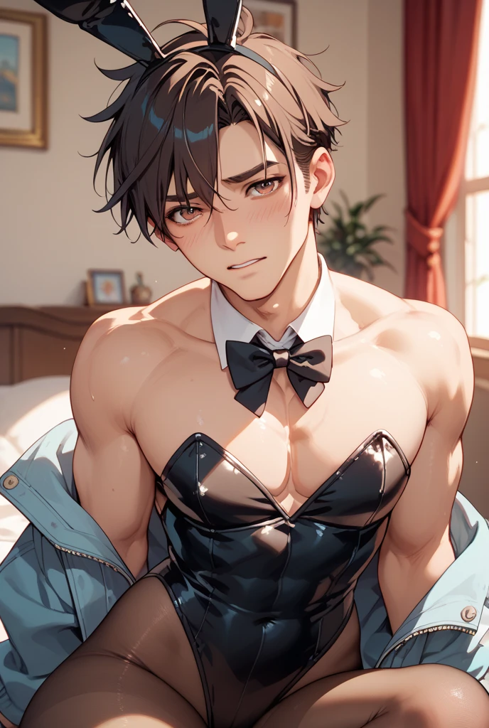 (masterpiece, Best Quality),The whole body of boy,(younge boy),teenager face,Body tilt,delicate big eyes,Open your eyes,,smooth and delicate skin,Short square face,Surprised expression,infancy,young age,short round face,Flat chin,finely detaild face,well-muscled,short bright black hair,with an intricate,nakeness,(backbone:1.2),the night,vivd colour,(depth of fields:1.2),Raised sexy, leather cuffs, unzipping black thong, black bow tie, youthful, love hotel, night time, romantic