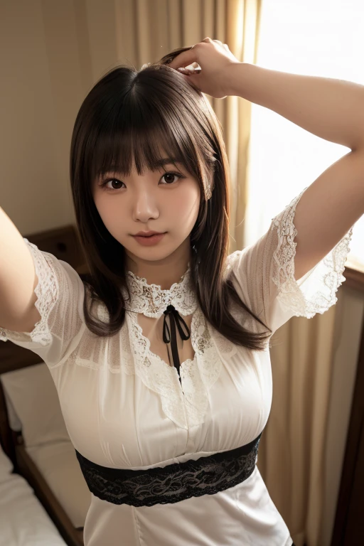 masterpiece, highest quality, One Girl, (Beautiful girl, Delicate girl:1.3), (:1.3), Very fine grain definition, (Symmetrical eyes:1.3), (Inside the church, younger sister, Pray to God:1.3), Small breasts, Brown eyes, Parted bangs, Brown Hair