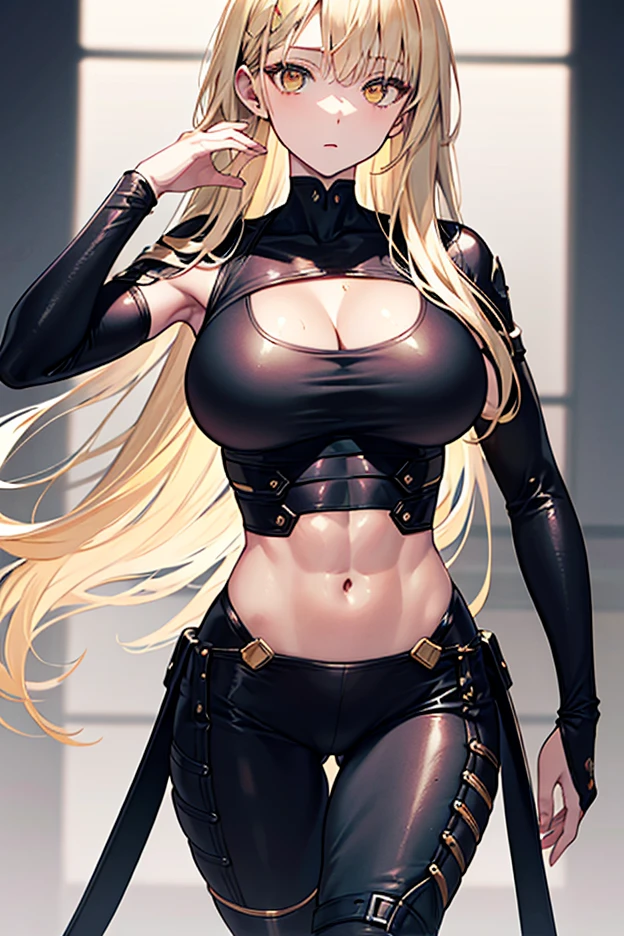 winryrockbell, winry rockbell, blue eyes, blonde hair, BREAK gloves, navel, cleavage, bare shoulders, collarbone, earrings, midriff, pants, stomach, bare arms, strapless, bandana, bandeau, tube top, grey gloves, BREAK indoors, BREAK looking at viewer, BREAK (masterpiece:1.2), best quality, high resolution, unity 8k wallpaper, (illustration:0.8), (beautiful detailed eyes:1.6), extremely detailed face, perfect lighting, extremely detailed CG, (perfect hands, perfect anatomy),