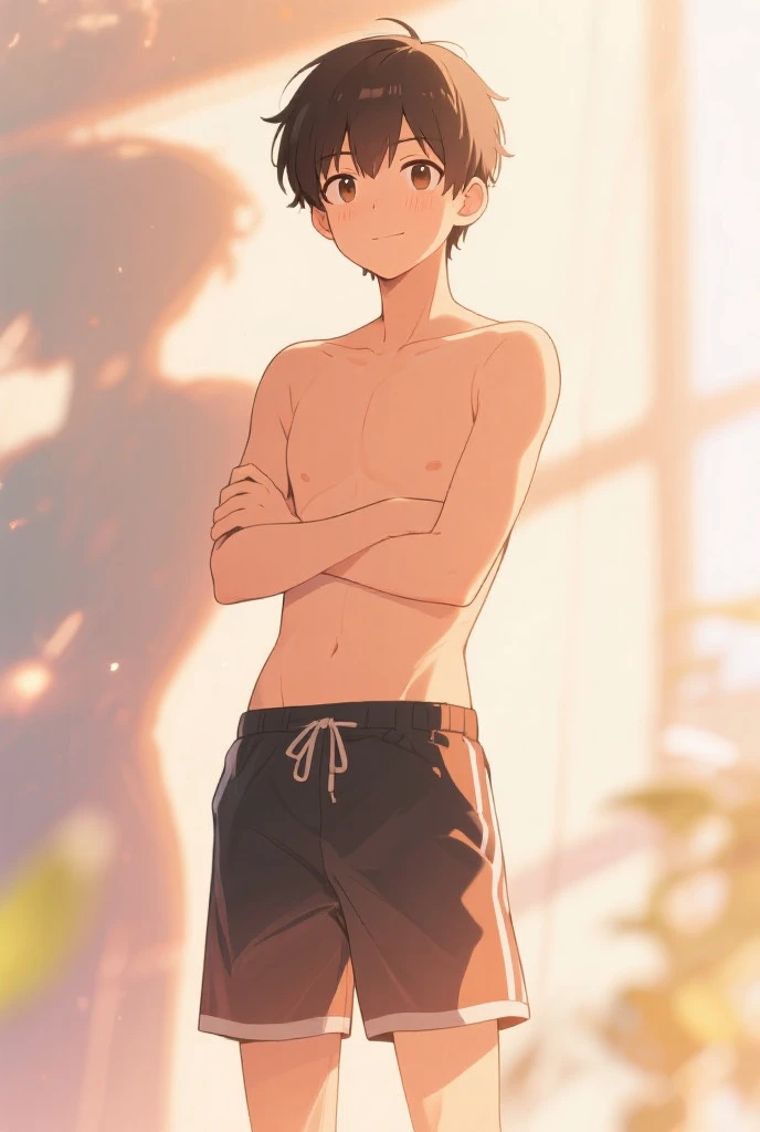 Highres, Masterpiece, Best quality at best,Best Quality, 1boy, bentennyson, green eyes, Tank top, Seen from the side, (Armpit), Sweat, the day, summer, naked, nude, porn , huge penis