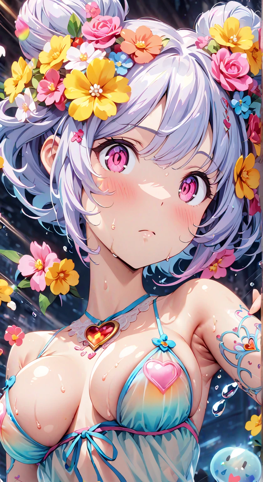 ((masutepiece, of the highest quality, Watercolor art (Pendants), Beautiful and aesthetic: 1.2)), (Golden ratio: 1.2), (Full body: 1.2), (Super Detail: 1.3), (1 girl: 1.3), (Fractal Art: 1.3), (Glitter Pupil)), patterns, (Iridescent hair, Colorful hair, Half light blue and half pink hair: 1.2)), Colorful, Writing, (Heterochromia), (Colorful: 1.5), (((Shy face)), ((Micro Bikini)), (full body Esbian), (Hyper-detailing), ((delicate detail)), (intricate-detail), ((Cinematic Light, Highest quality backlight)), High contrast, ((The best lighting, Very delicate and beautiful)), (( Cinematic Light)), (ray trace reflection, Glow), (((glowing aura)), ((Glowing hair)), ((Super Detail)), (8K)), ((a closeup)), ((Brown skin)), (Showering), ((Seductive smile)) ,((high angle full body shot)),((Demon Girl, demonic horns, demon tail, Devil's Wings, pube_The tattoo, Heart-shaped pupil))、((On the bet))、(black feathers on the back,,,), Low Angle Full Body Shot