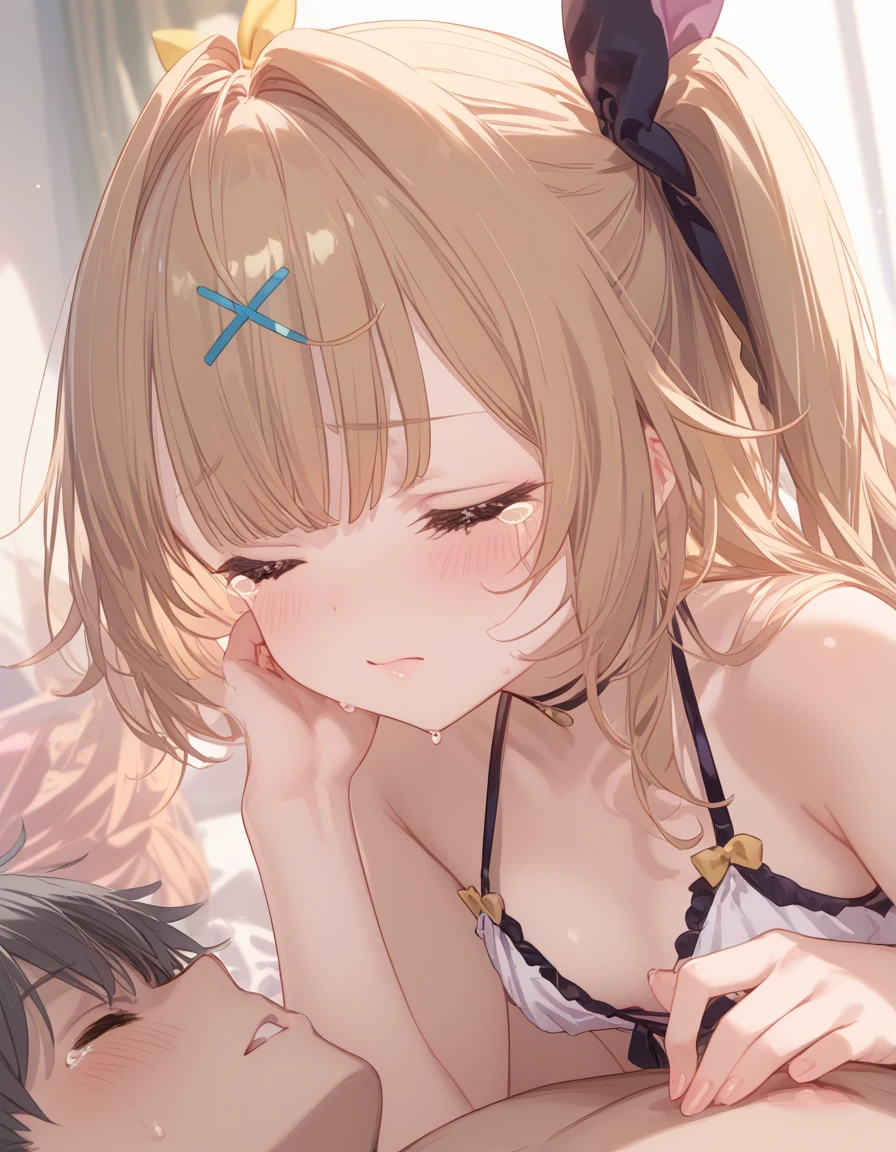 nsfw, Hide your hands behind your back、Sit on a chair、Spread your legs、Panty Focus、girl, 16 years old, Troubled face、Bra and panties、Background School classroom、Looking into the camera