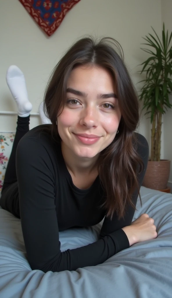 Beautiful 18 year old woman, Dark brown hair, in brazier