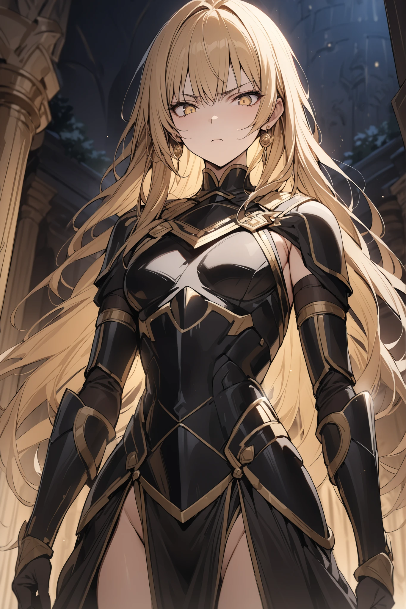 masterpiece,Highest quality, Beautiful and exquisite body,Alpha, long hair, blue eyes, blonde hair, pointy ears, elf,cleavage, clothing cutout, cleavage cutout, bodysuit, black bodysuit,elegant, 1 Girl, cute, Blushed, Looking at the audience, Beautiful Eyes, Beautiful background, Particles of light, Light of the sun, Dramatic lighting, outside, Shiny, Realistic, Highest quality, Very detailed, Get used to it, scenery, Beautiful and exquisite, Thin Hair,Full Body Shot,