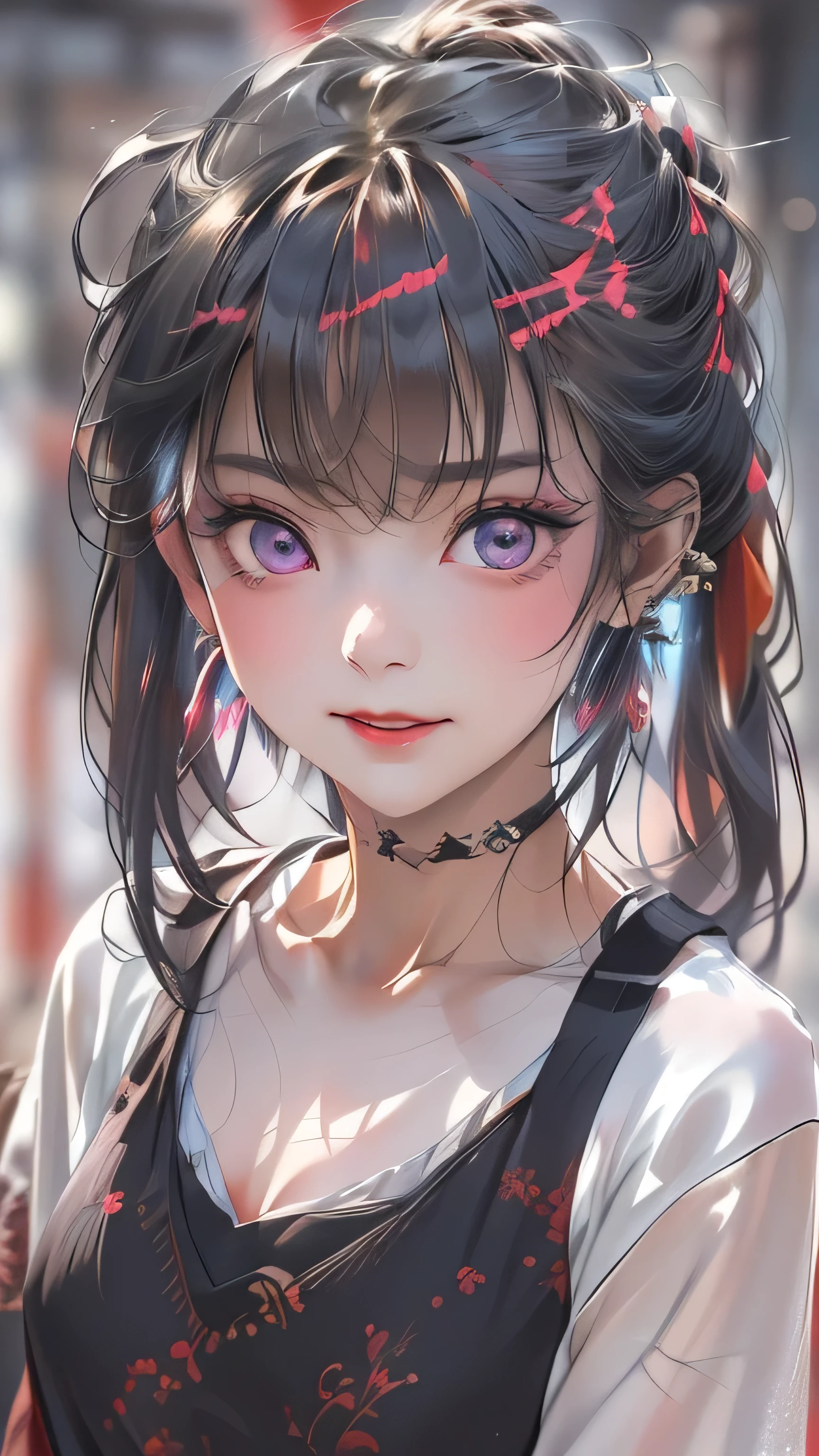 1girl, flowers, detailed, realistic, lighting, volumetric lighting, focus, deep purple, colorful, paint, illustration, masterpiece, pink eyes, glowing eyes, ((extreme details)), freckles, flower on hair