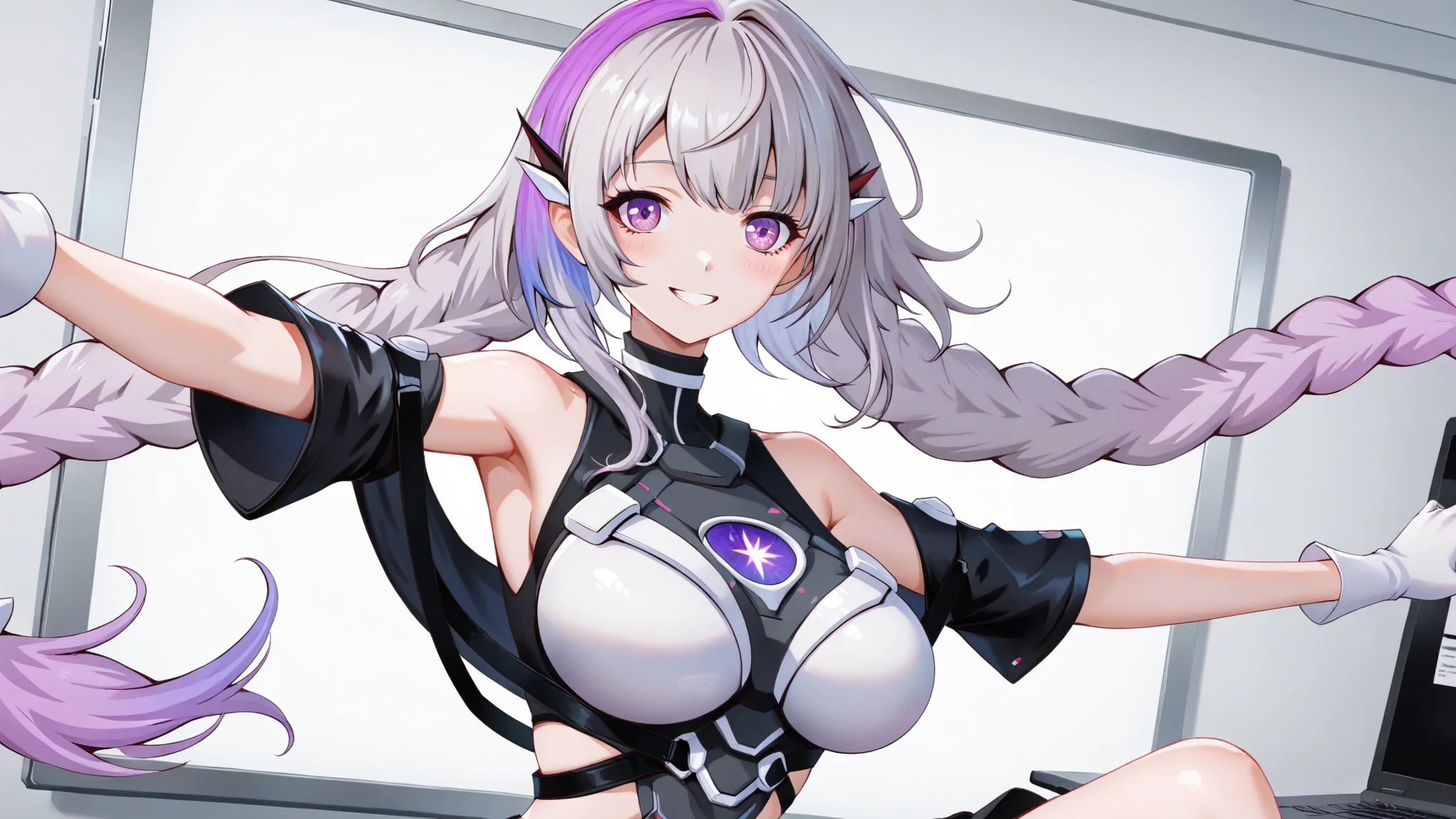 2d idol girl, big bust, (big bust), cyberpunk, 1 woman, digital, animated film메이션, shot, animated film메이션 여자, animated film, singer, 파란 shot