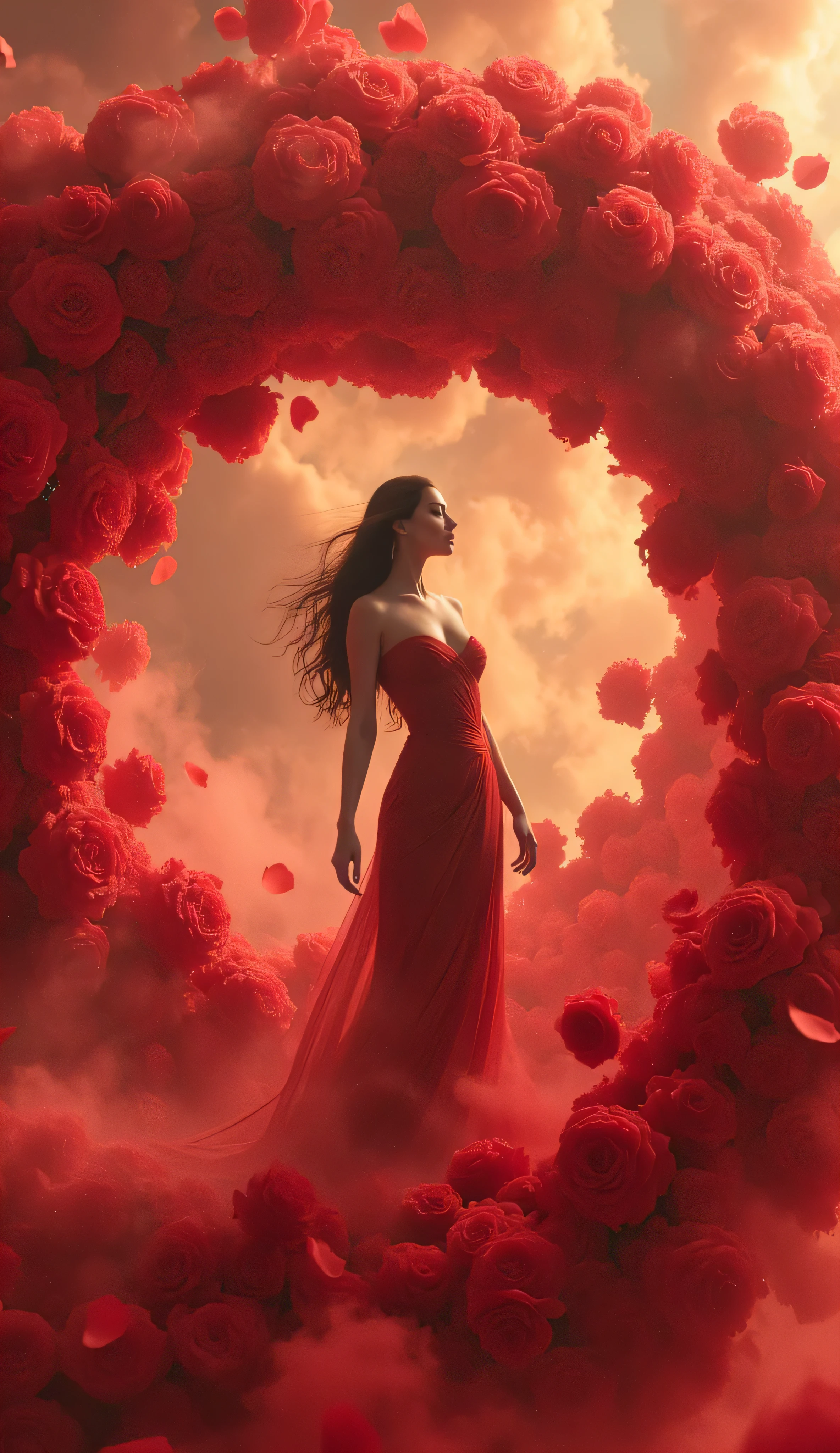 (Best Quality,8K wallpaper), masterpiece, live-action, real photo, The ratio of one goddess , Tornado of Roses.