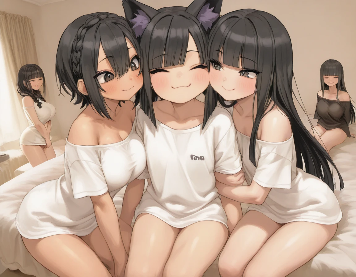 (nsfw),(dog 2girls),light hair,yellow eyes,red eyes,black hair,cowboy shot,(on back),,naked,(Foot focus),(stomach), Legs apart,toes,(knees),(knees up),(arms up),(sheet),(hands up),straight-on,shy,(From above),(paw pose),come hither,two side up,(straight-on),masterpiece,best quality,very aesthetic,absurdres,breasts,Woman,bed invitation,sheet,(Masterpiece,best quality,very aesthetic,absurdres),(Steamy)