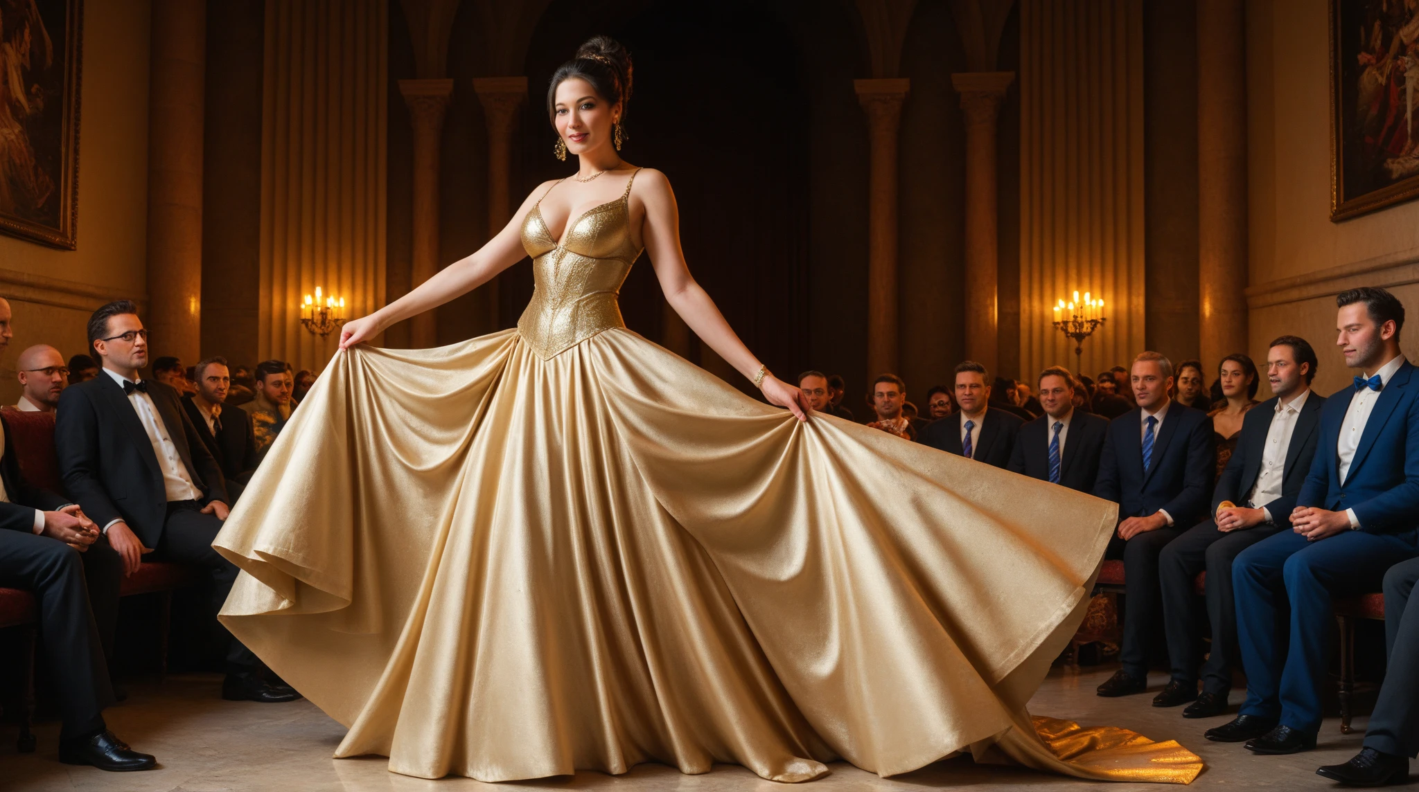 an angelic young woman dressed in a golden fairy gown, charly amani