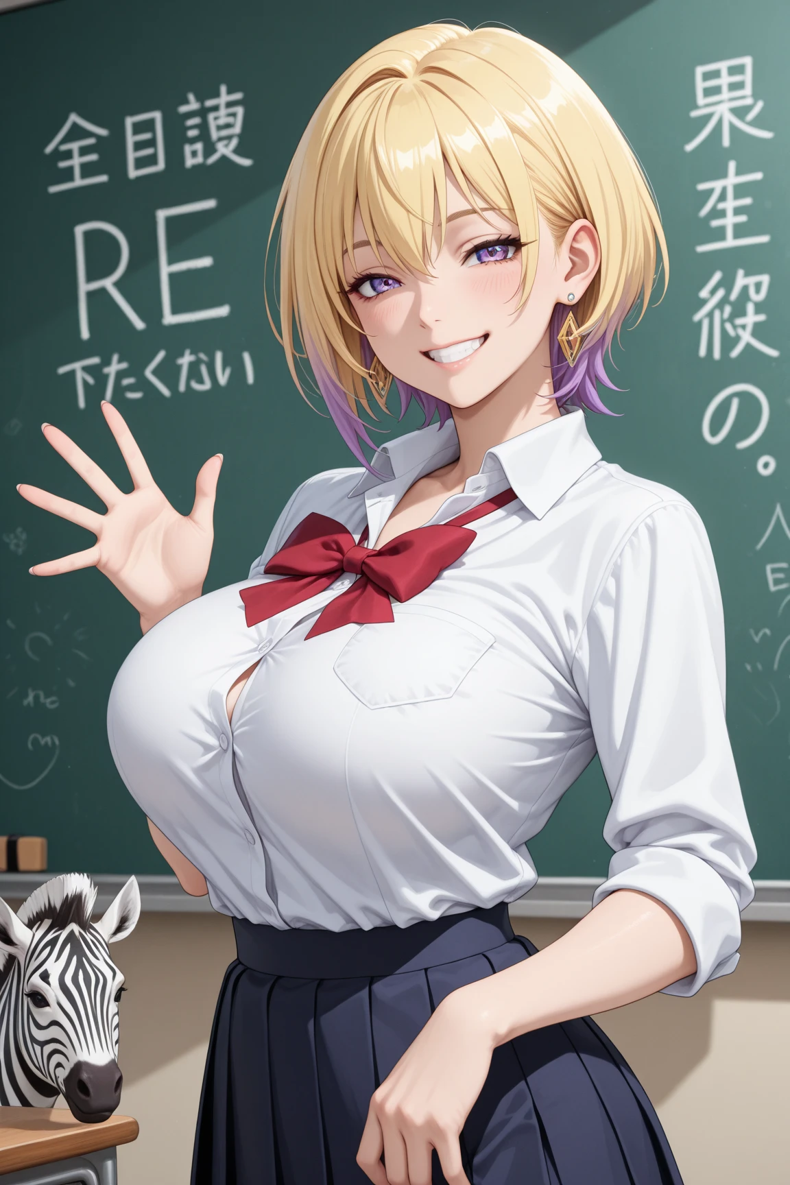 generate a teacher who teaches foreign languages against the background of a blackboard 