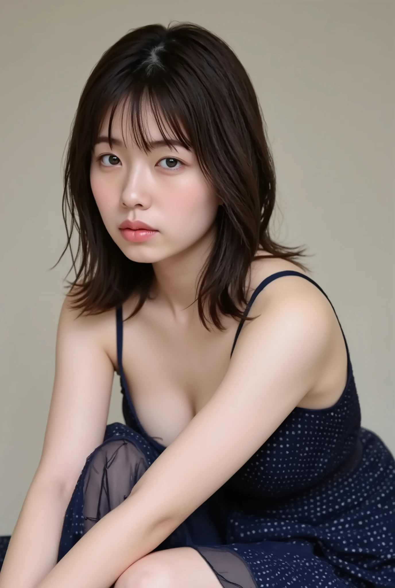 (( Highest Quality,  8K )), ((masterpiece)), ( details),     Japanese,   two-tone swimsuit   ,1 girl on break day, Voluptuous women ,   sexy,(  in the bedroom),(((    abnormally large breasts   ,   completely naked,  beautiful breasts, short bob hair))),  black hair  , ((        without makeup,  small eyes))