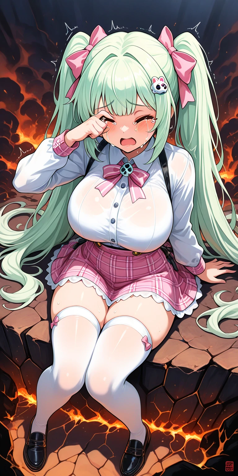 nsfw, nude, naked、 、  run elise jewelria, , green hair, long hair, red eyes, AHOGE. , , Nipples, Big Breasts, Abandoned amusement park、 file, crying ,Flooding, abandoned hospital, fire, Heavy snowfall, frozen, whole body, 16 years old, Lightning strikes Peeing, lactation, projectile lactation (Sweating profusely, Love juice, Wet Woman, female ejaculation)