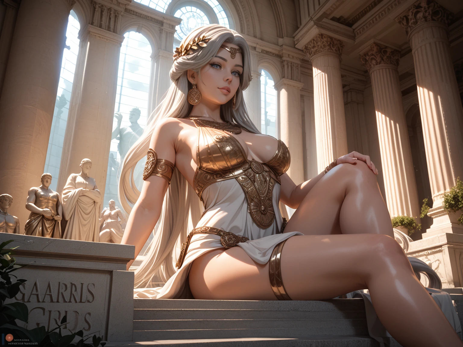 European beauty, Blonde hair, In Ancient Rome, Lift your butt, Sexy short skirt, Coiled hair, Period clothing,Braids,Long-legged beauty,transparent,