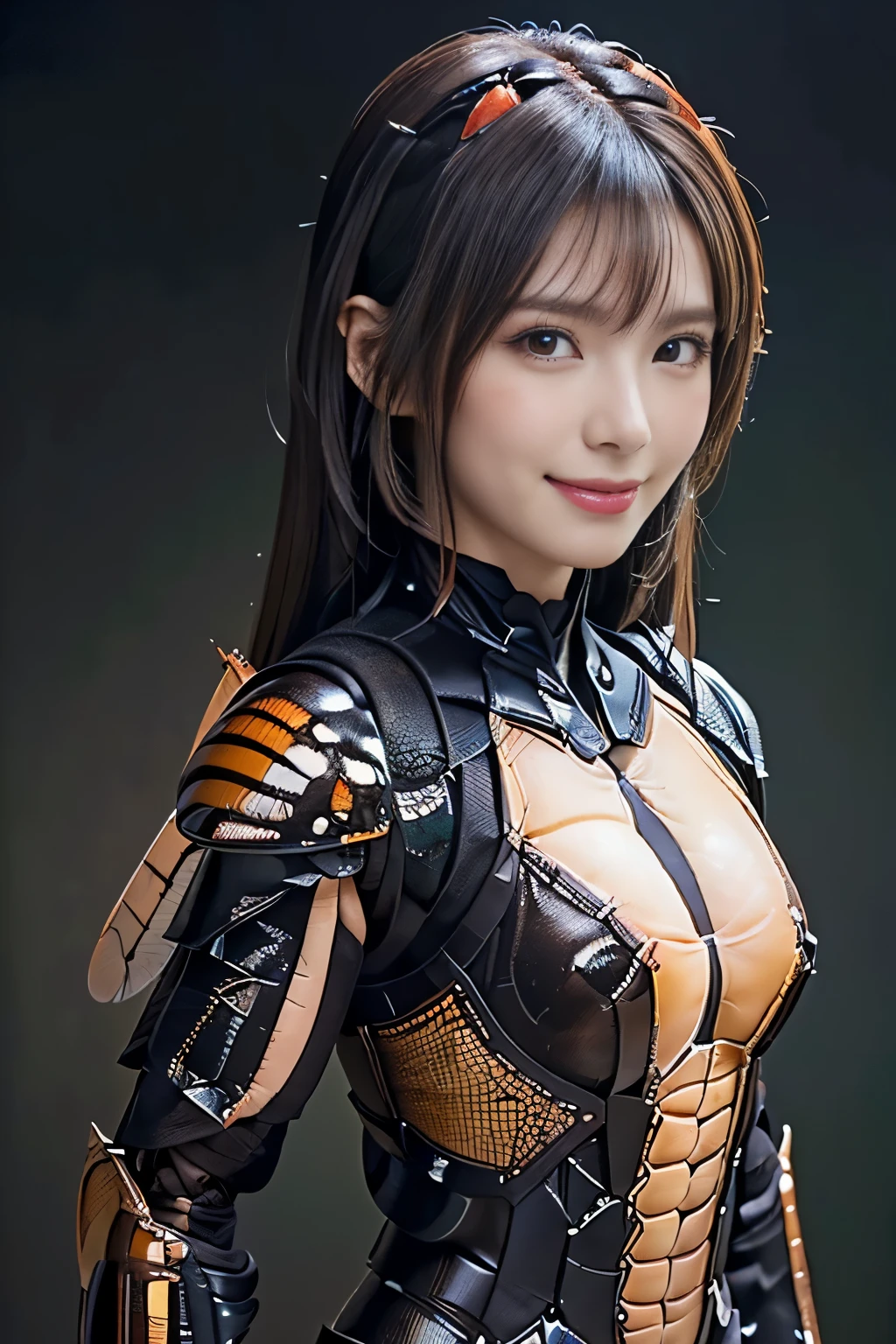 (high resolution,masterpiece,best quality,extremely detailed CG, anime, official art:1.4), realistic, photo, amazing fine details, all intricate, gloss and shiny,awesome many layers, 8k wall paper, 3d, sketch, kawaii, illustration,( solo:1.4), perfect female proportion,villainess, (fusion of dark brown cockroach and lady:1.4), (brown cockroach form lady:1.2), (brown cockroach lady:1.2), (fusion:1.2), (solo:1.4), (evil smile:1.2), muscular, abs, (cockroach brown exoskeleton bio insect suit:1.4), (cockroach brown exoskeleton bio insect armor:1.2), (brown transparency cockroach wing:1.4), (brown cockroach antennae:1.3),