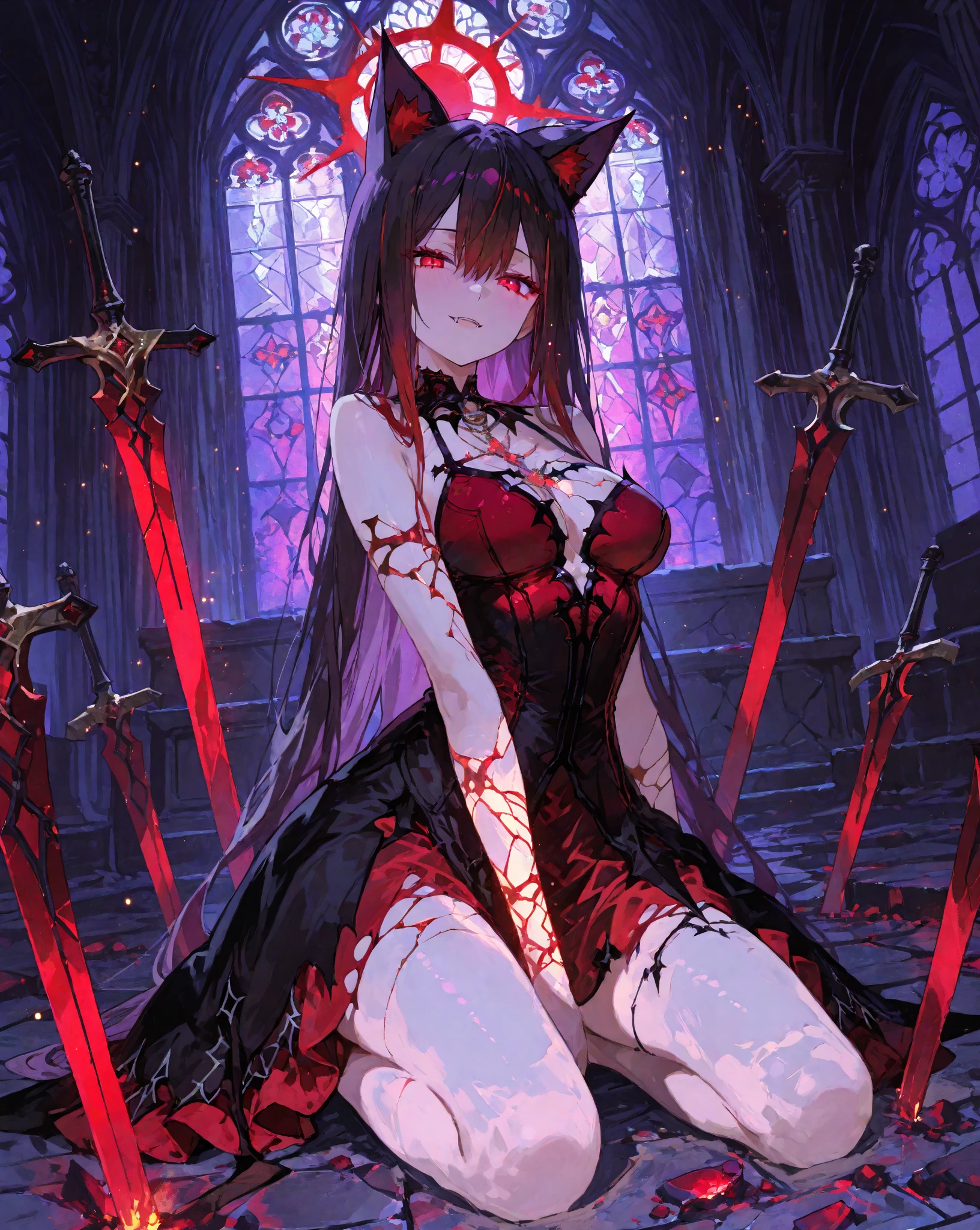 (Highest quality,4K,High resolution,masterpiece:1.2),Very detailed,Realistic:1.37,masterpiece, Highest quality, Exquisitely crafted, woman, beautiful, elegant, smile, Blood, iridescent Long Hair, bangs, skirt, shirt, Long sleeve, Frills, shoes, (Red and Black:1.4), flower, Spooky, Horror, 頭蓋Bones, Long Hair, Black Hair, Candles, Blood, hair flower, The dead, hair ornaments, Bone, doll, 頭蓋Bone, skeleton, Horror (theme),Spooky altar background,Dark fantasy,Red color scheme,Ominous atmosphere,Eye-catching,Storytelling,anatomy,Anime Style,Concept Art,beautiful細部までこだわった顔と (((Red eyes ))),Terrifying Ritual ,Satanic Ritual,Untimely Death,Unjust act,クレイジーなsmile,Scythe Face,Girl Monster, beautiful, Delicate facial features, Sharp Eye, Sharp Fangs, Pale skin, Blonde,robot,Cursed Painting, Dark Background, Cinema Lighting, Dramatic Shadows, Gothic style, Gloomy atmosphere, Dark fantasy, One Girl, , Please open your mouth wide, Open your mouth and baring your teeth,Sharp teeth like a beast, Wide lips, very wide mouth, Vermilion cheeks, ,(Bloodしぶき:1.4),Scary smile, laugh at,Fallen angel design, ねじれたsmile、Bloodまみれの、頭からの出Blood,、Bloodしぶき、,(Bloodしぶき:1.4),Crossbones, 頭蓋Bone,Horrorスタイル, ((Fantasy Fallen Angel Costume)), ((流れるようなBlack Hair)), ,(Bloodしぶき:1.4),womanの曲線, Sexy flat stomach, Perfect hands, Perfect anime face, ((White Lolita Dress)), Are standing, ((邪悪なsmile)), ,(Bloodしぶき:1.4), Steam circulates, Moonlight Illumination, night lighting, disaster々new devil horns,,(Bloodしぶき:1.6),アニメFallen angel design, ねじれたsmile、Bloodまみれの、頭からの出Blood,、Bloodしぶき、,(Bloodしぶき:1.4),Crossbones, 頭蓋Bone,Gothic architecture、Western architecture、Fantasy World、,Victorian cities, 骸Boneのガス灯,