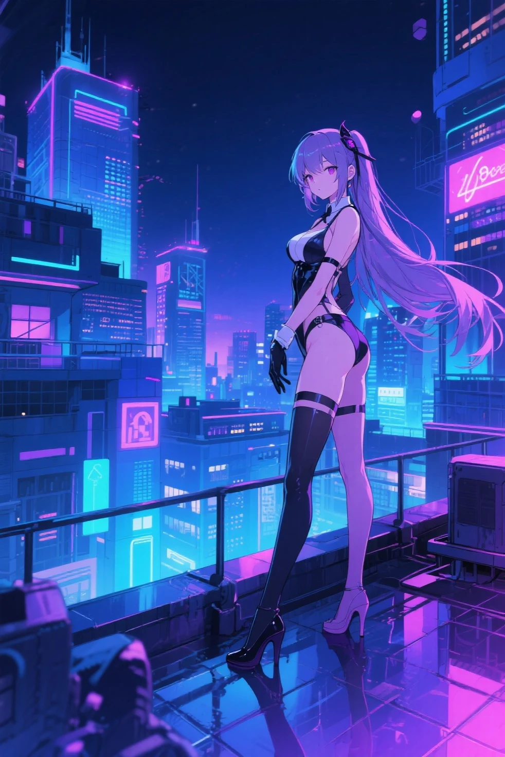 Battle angel alita and rei ayanami, you can see the city neo tokyo -3 skyline