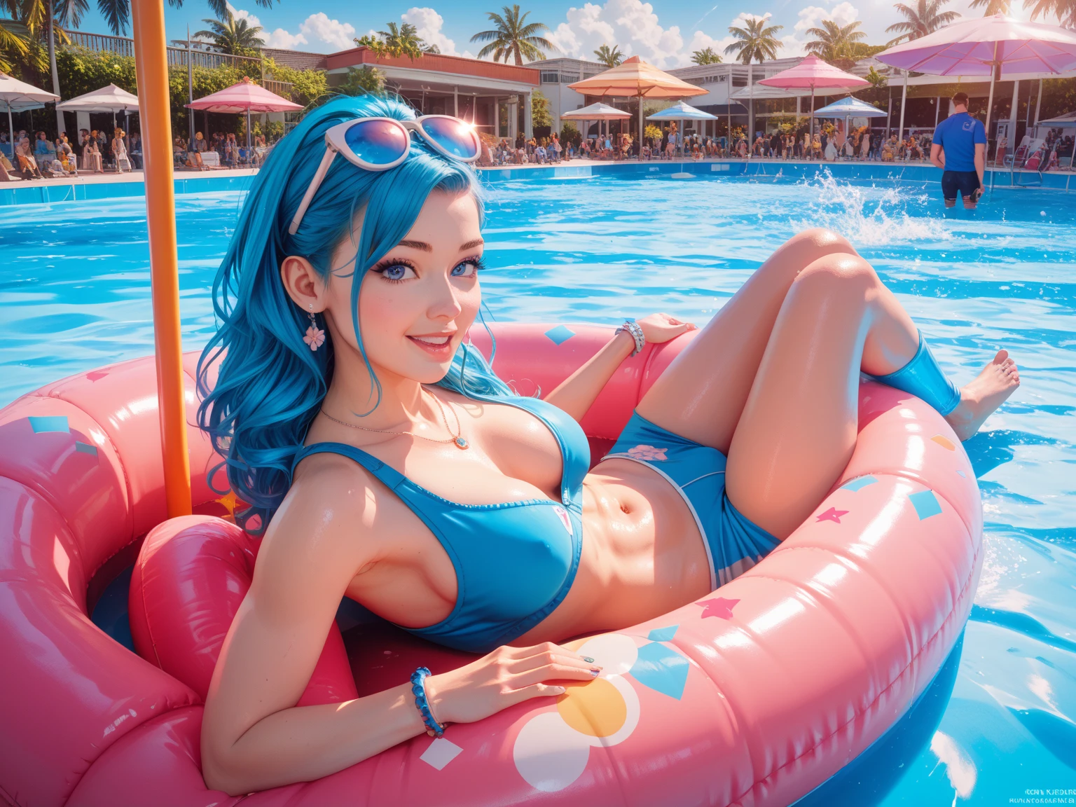best quality, masterpiece, high resolution, 1girl, red bikini, hair ornament, necklace, jewelry, Beautiful face, upon body, tyndall effect, photo realistic, dark studio, rim lighting, two tone lighting, (high detailed skin:1.2), 8k uhd, dslr, soft lighting, high quality, volumetric lighting, candid, Photograph, high resolution, 4k, 8k, Bokeh, medium breasts, (light pink lips), full body, green haired, blue eyes, (high detailed fingers:1.5), breasts out, lying in the bath tube,
